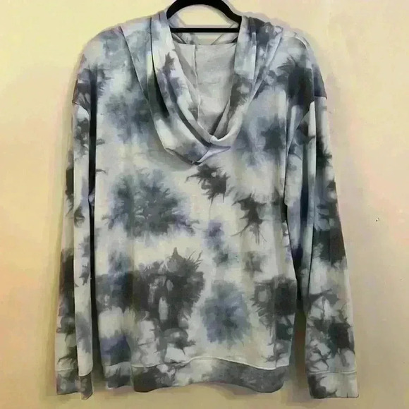 Cyrus Navy and Gray Tie Dye Hooded Drawstring Sweatshirt Hoodie Size L - Picture 4 of 7